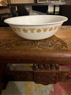 Corelle White Serving Bowl with Gold Floral Motif 10”